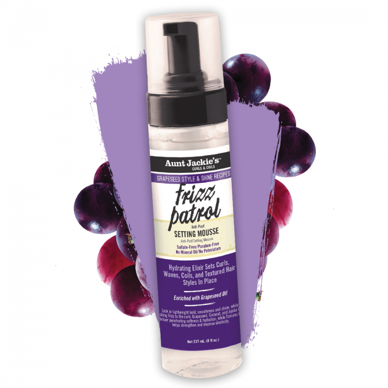AUNT JACKIE'S GRAPESEED FRIZZ PATROL 237ml. 8oz. Anti-Poof TWIST & CURL SETTING MOUSSE