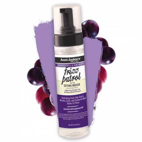 AUNT JACKIE'S GRAPESEED FRIZZ PATROL 237ml. 8oz. Anti-Poof TWIST & CURL SETTING MOUSSE