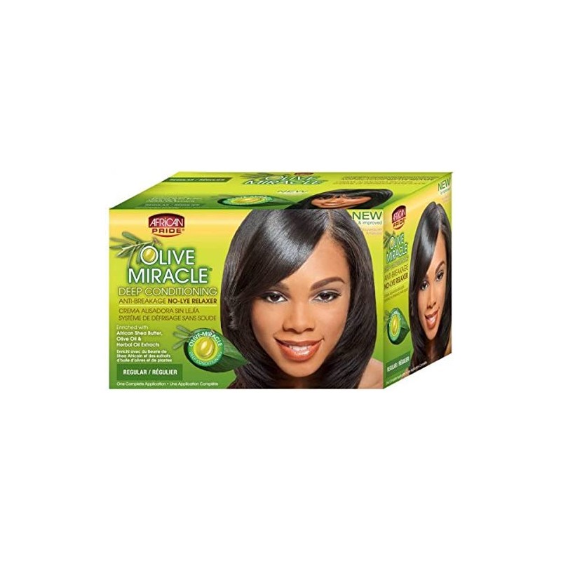 African Pride Olive Miracle Deep Conditioner Anti-Breakage Relaxer Kit Regular