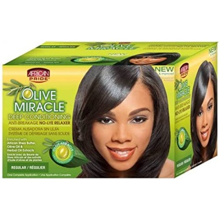 African Pride Olive Miracle Deep Conditioner Anti-Breakage Relaxer Kit Regular