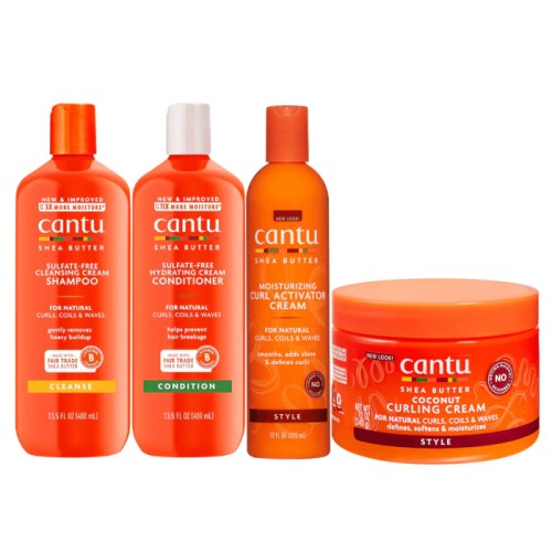 CANTU Shampoo-Conditioner-Curling Cream-Curl Activdor Cream SHEA BUTTER FOR NATURAL HAIR PACK 4UNID.