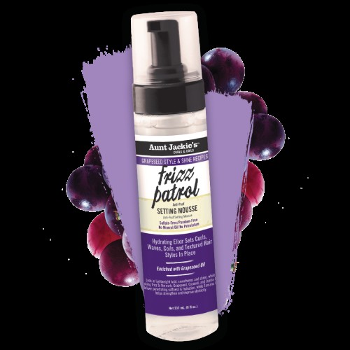 AUNT JACKIE'S GRAPESEED FRIZZ PATROL 237ml. 8oz. Anti-Poof TWIST & CURL SETTING MOUSSE