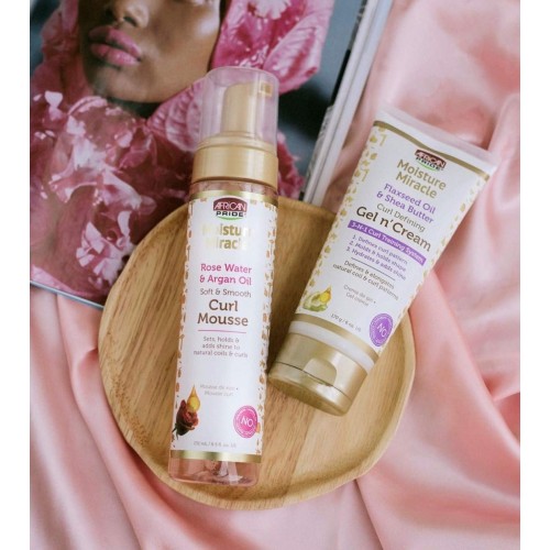 African Pride Moisture Miracle Curl Mousse 251ml. 8.5oz. Rose Water Argan Oil