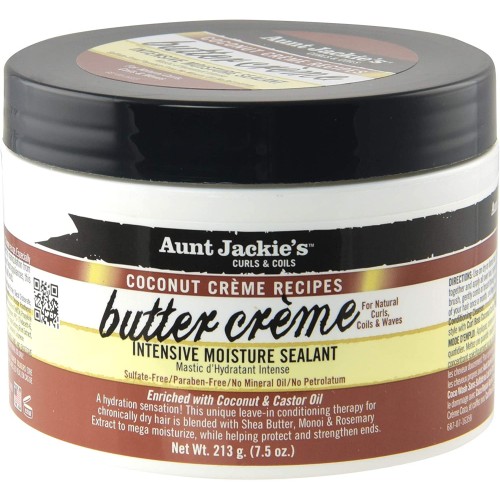 AUNT JACKIE's BUTTER CREME 213gr. 7.5oz. Curls Coils Intensive Moisture Sealant Coconut Creme Recipes