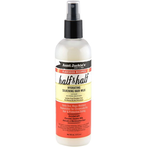 AUNT JACKIE'S HALF & HALF 355ml. 12oz. FLAXSEED RECIPES Hydrating Silkening Hair Milk